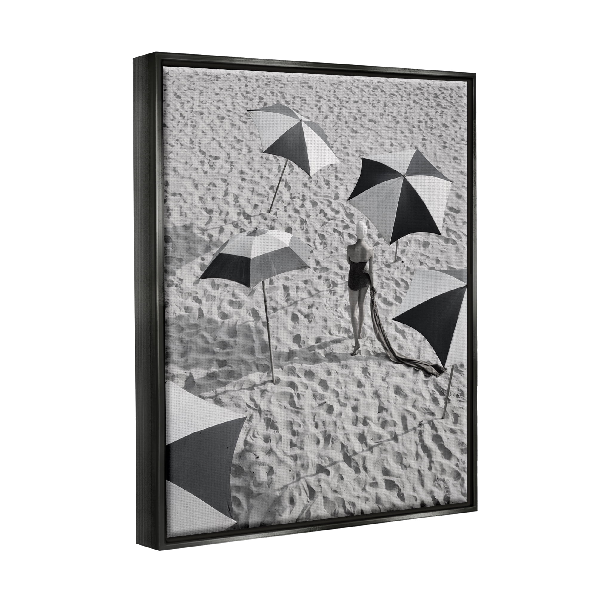 Stupell Industries Vintage Beach Fashion Nature Photography Black Floater Framed Canvas Art Print Wall Art, 17 x 21