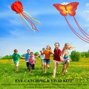Crogift 3-Pack Large Kites Set - Delta, Devil Fish, Octopus Designs - For Kids & Adults Outdoor Fun