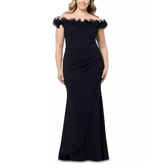 Xscape BLACK Women's Plus Size Off-the-Shoulder Suba-Crepe Gown, US 16W