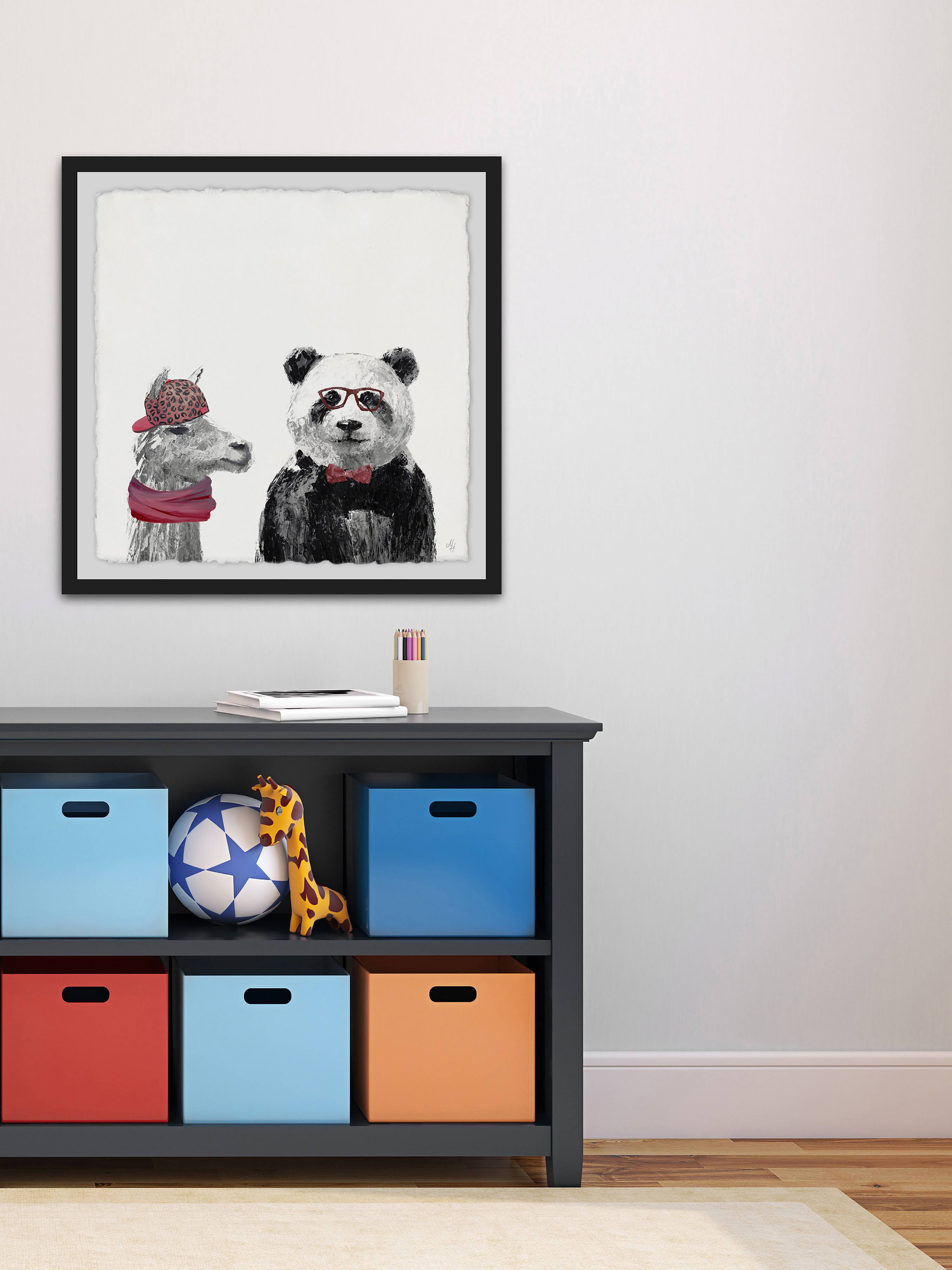 Panda And Llama In Pink Framed Painting Art Print, 18.00" x 1.50"