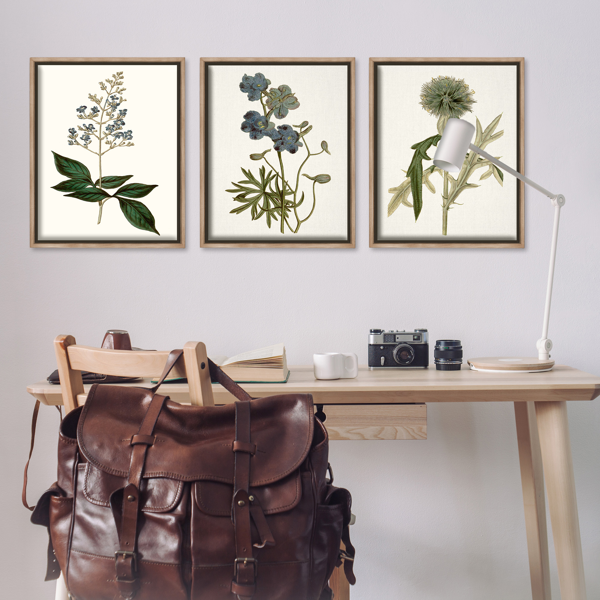 Stupell Industries Vintage Botanical Flowers on Beige Botanical & Floral Painting Brown Floater Framed Canvas Art Print Wall Art, 25 x 31, Set of 3