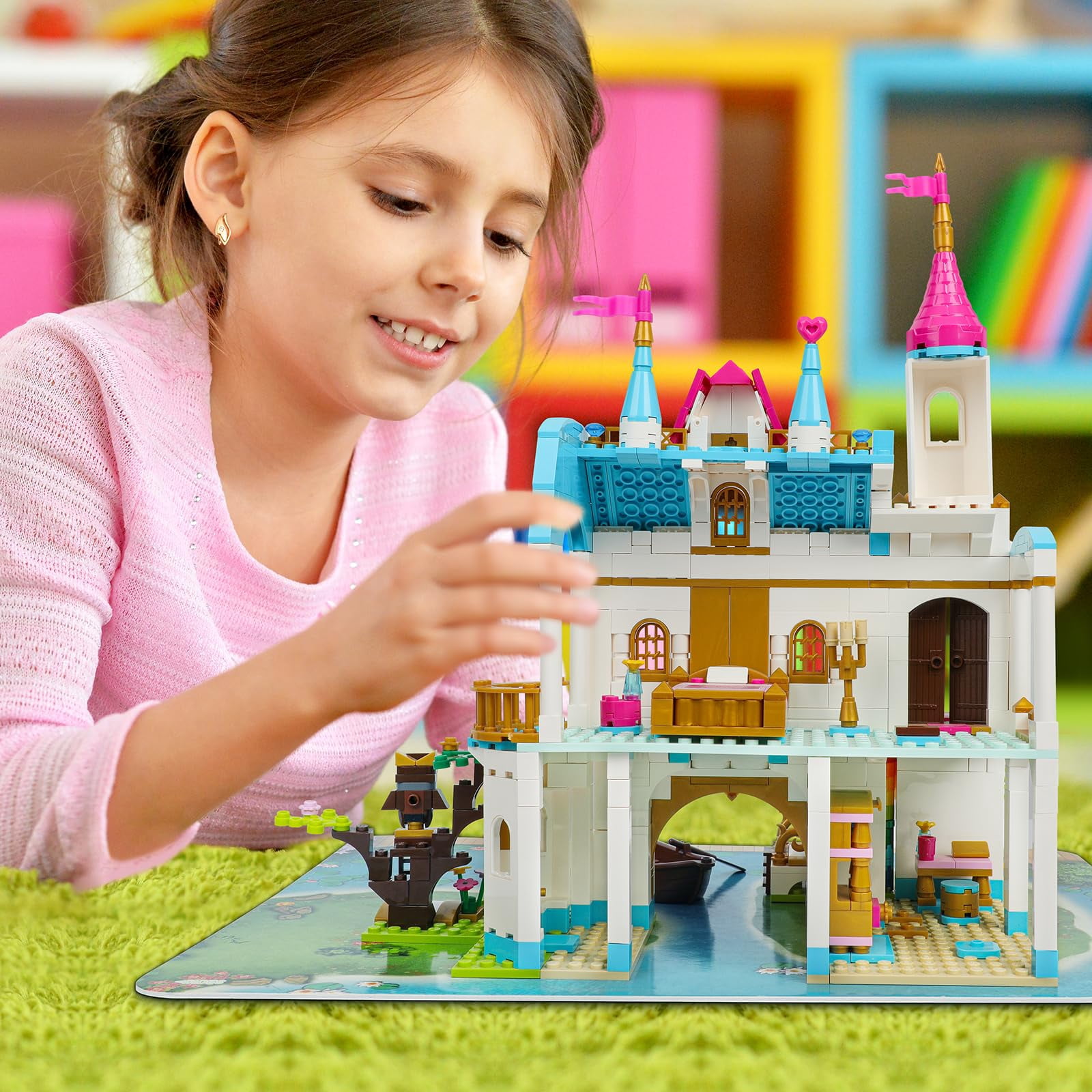 ENP Castle Building Toy Set, 577 Pcs Building Blocks Kit for Girls, Carriage Princess House Building Set, Gifts for Kids 6-12, Pink