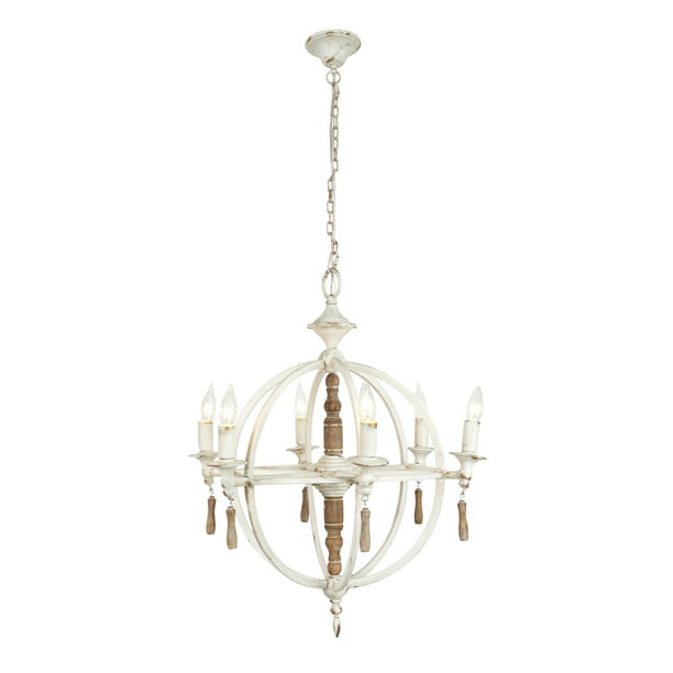 Metal Chandelier With Wood Ornaments, Large White Metal Chandelier Uk