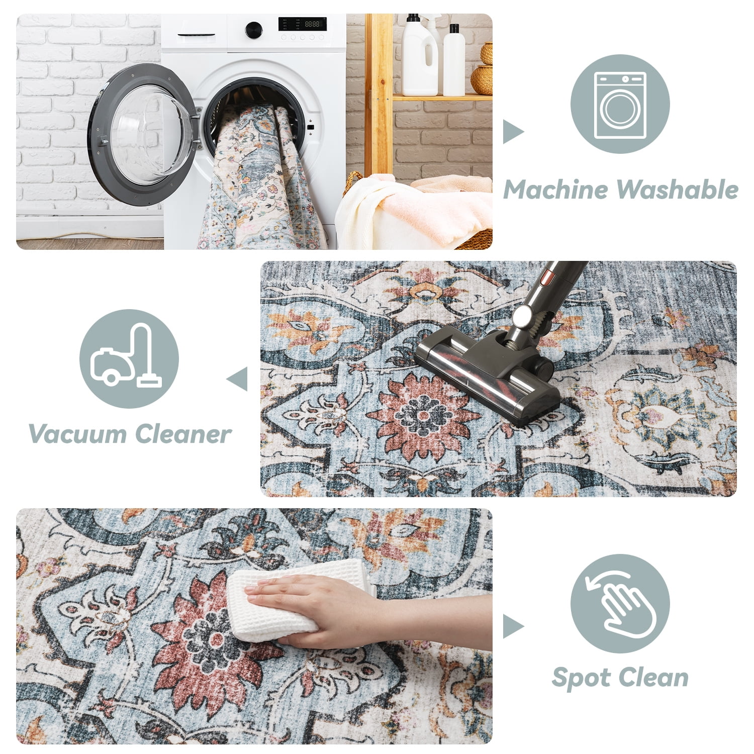 VUNATE 5'x7' Area Rugs for Living Room Washable Rugs Floral Vintage Area Rug Botanical Indoor Carpet Soft Rugs for Bedroom Office Dining Room Kitchen Accent Rug Contemporary Home Decor Blue