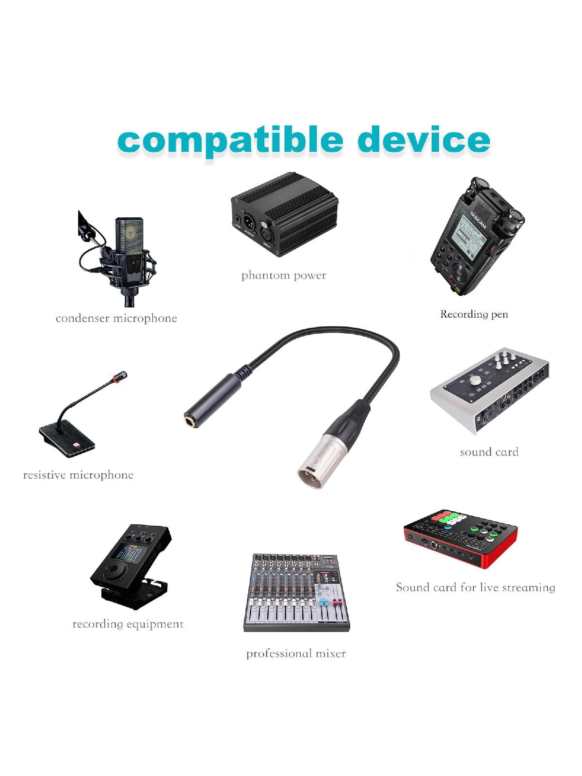6.35mm Female to XLR Male Microphone Audio Adapter Cable 1/4" TRS to XLR Extension Converter Cord for Speaker Guitar