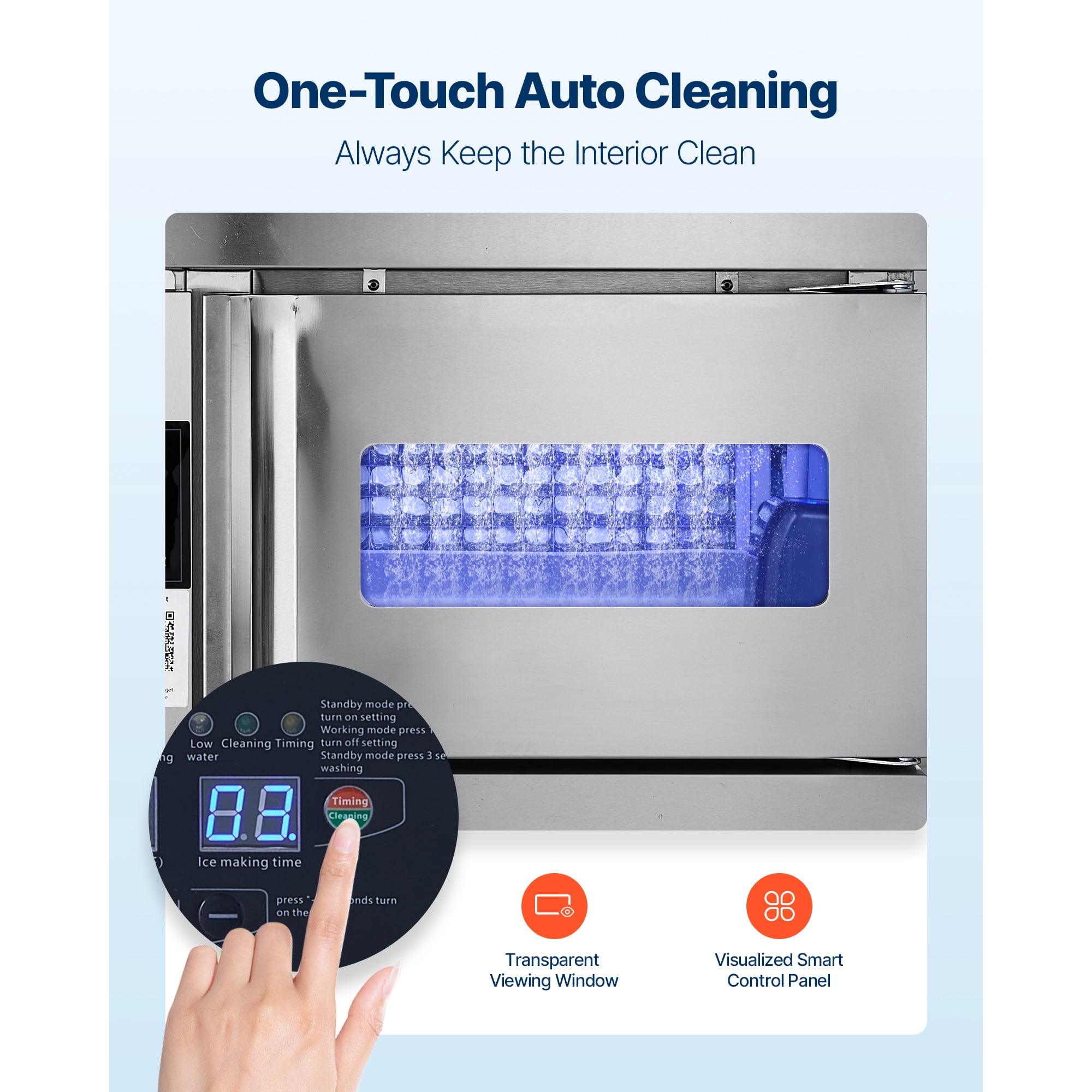 KFFKFF Commercial Ice Maker Machine, 132 lbs/24H Stainless Steel Ice Machine with Countertop, 30 lbs Storage & 70 Cubes Per Cycle, Self-Cleaning Freestanding Ice Maker for Home, Bar, Office