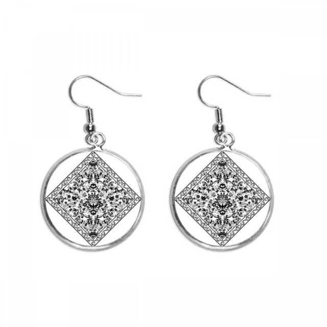 black square illustration pattern ear dangle silver drop earring jewelry woman