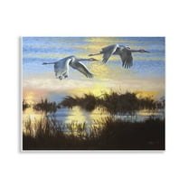 Stupell Industries Two Cranes Over Lake Landscape Painting Unframed Art Print Wall Art, 14 x 11