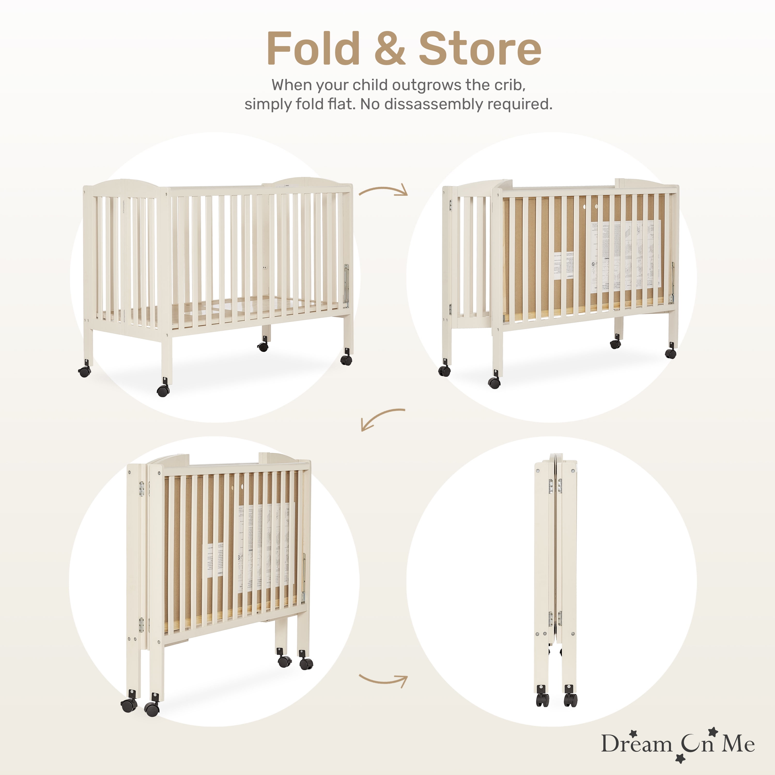 Dream On Me Full Size 2-in-1 Folding Stationary Side Crib, Locking Wheels, French White