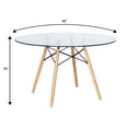 thumbnail image 3 of LeisureMod Dover Mid-Century Round Glossy Glass Top Dining Table with Beech Wooden Legs Stylish Table for Dining Room, Kitchen, or Modern Spaces - Clear, 3 of 9