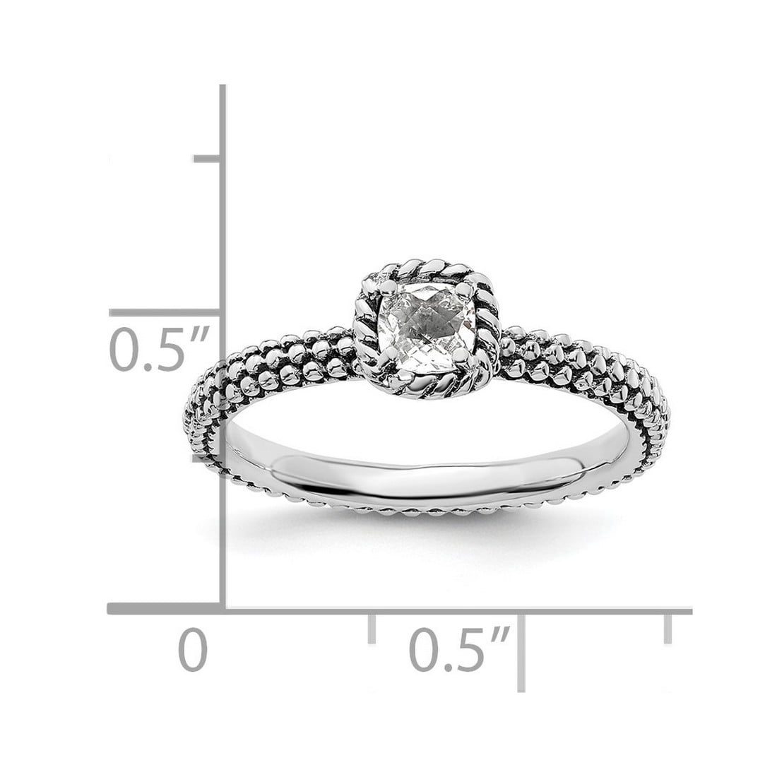 2.5mm 925 Sterling Silver Prong set Oxidized Stackable Checker-cut White Topaz Antiqued Ring Size 7 Stackable Ring for W