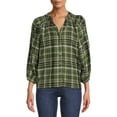thumbnail image 2 of Time and Tru Women's Button Down Top with Puff Sleeves, 2 of 6