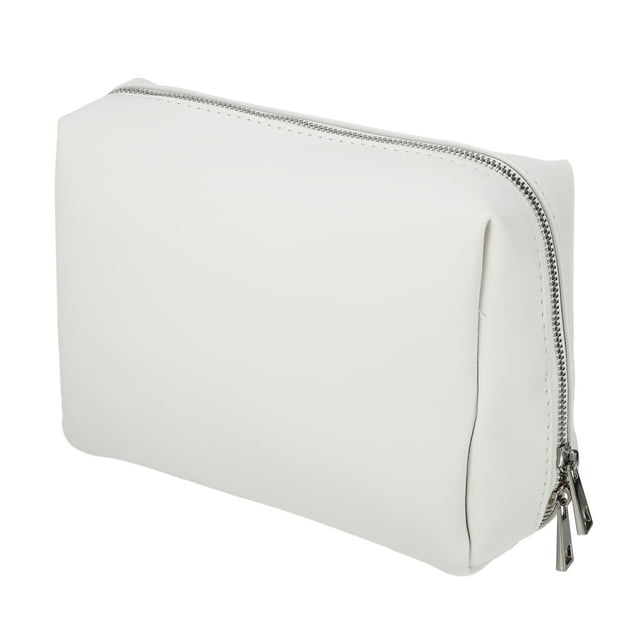 Unique Bargains Bolsa de cosméticos de Viaje portátil pequeña para Mujer Bolsa de Maquillaje de Cuero PU con Cremallera Adecuada para lápiz Labial Blanco