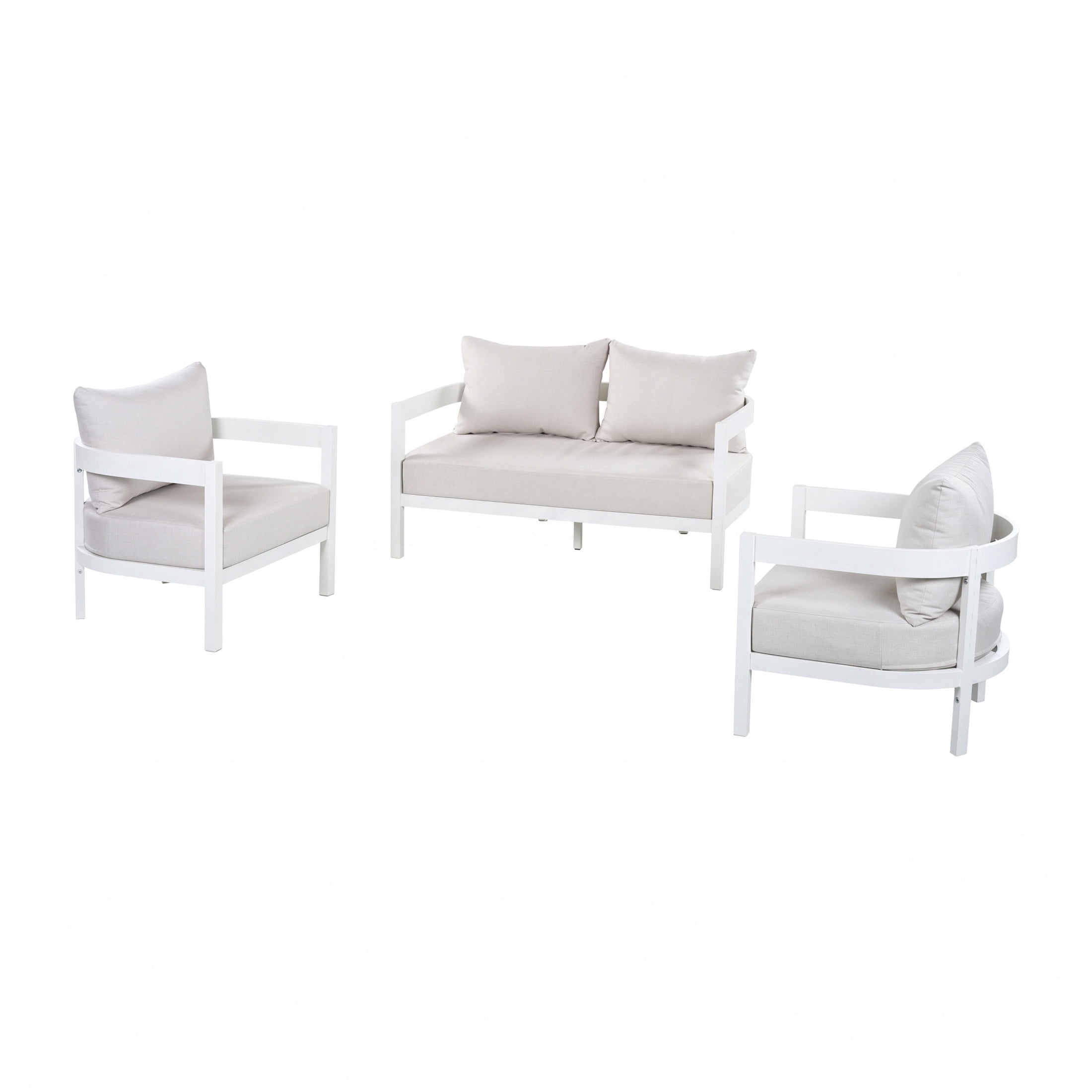 Christopher Knight Home 3-Piece Modern Aluminum Outdoor Sofa Set, 4 Seats with Beige Cushion, White