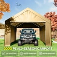 thumbnail image 3 of ECOLINEAR Carport 10x20 ft Heavy Duty Carport, Outdoor Potable Garage with Removable Sidewalls & Zipper Doors, Carport Canopy Anti UV All-Season Waterproof Tarp,Car Canopy for Cars,Boats,Yellow, 3 of 8