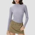 thumbnail image 2 of QSAWXQZ Women's Ribbed Knit Shirt Long Sleeve Mock Neck Solid Slim Pullover Basic Tee for Spring Gray XS, 2 of 7