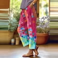 thumbnail image 3 of Beach Pants for Women 2026 Spring Summer Relaxed Fit Elastic Waist Straight Leg Cotton Linen Cropped Pants with Pockets, 3 of 5
