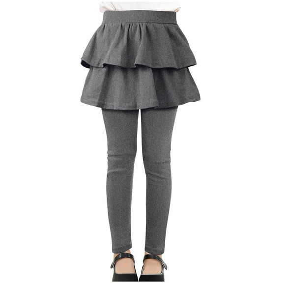 Favoffer Girls 2-in-1 Skort Elastic Waist Stretchy Skirt-Pants Uniform Solid Color Ruffle Tutu Pants Leggings for Daily School Party 3-14Y