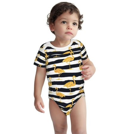 

Kdxio Gold Flamingo Pattern Unisex Baby Cotton Short Sleeve Bodysuits-2 Years