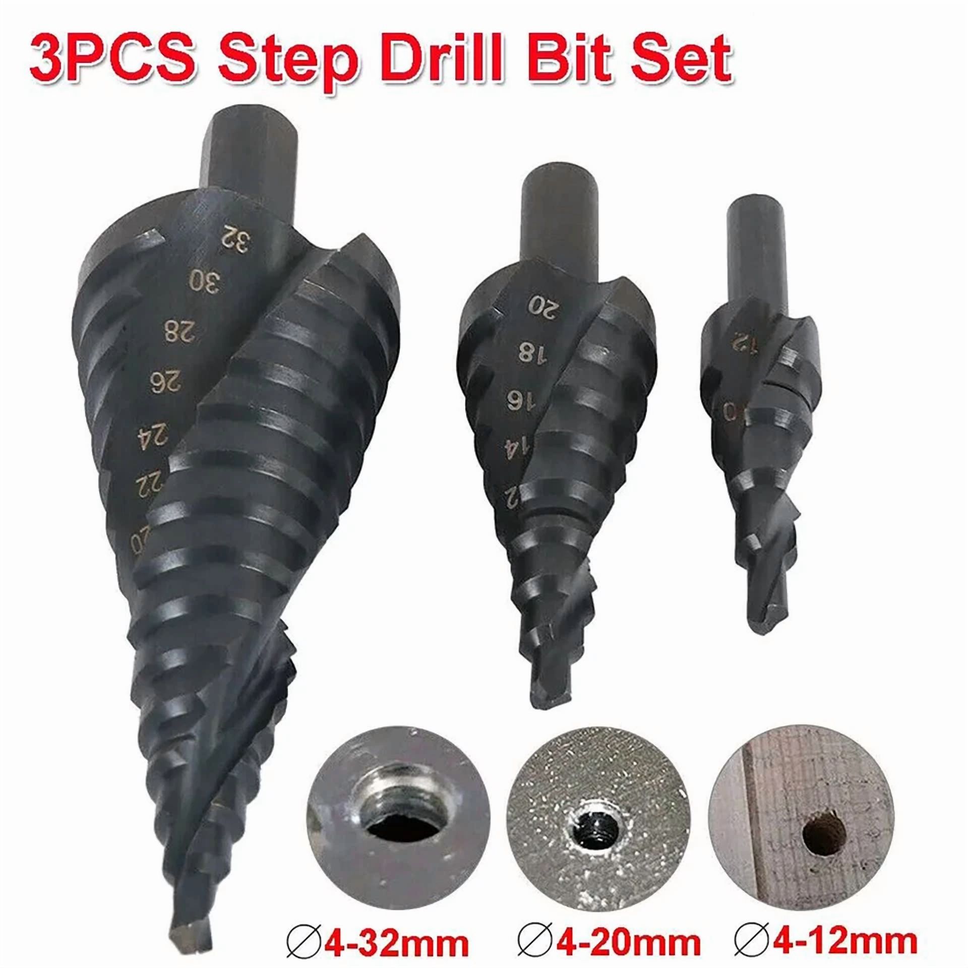 PRIME - 3Pcs Hss Step Drill Bit Set Large Cone Titanium Bit Set Metal Hole Cutter