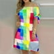 thumbnail image 1 of WILLBEST Vestidos de Mujer Vestido Corto Informal de Verano con Hombros Descubiertos y Estampado A Rayas con Cordones y Mangas Cortas Extra Grande, 1 of 3