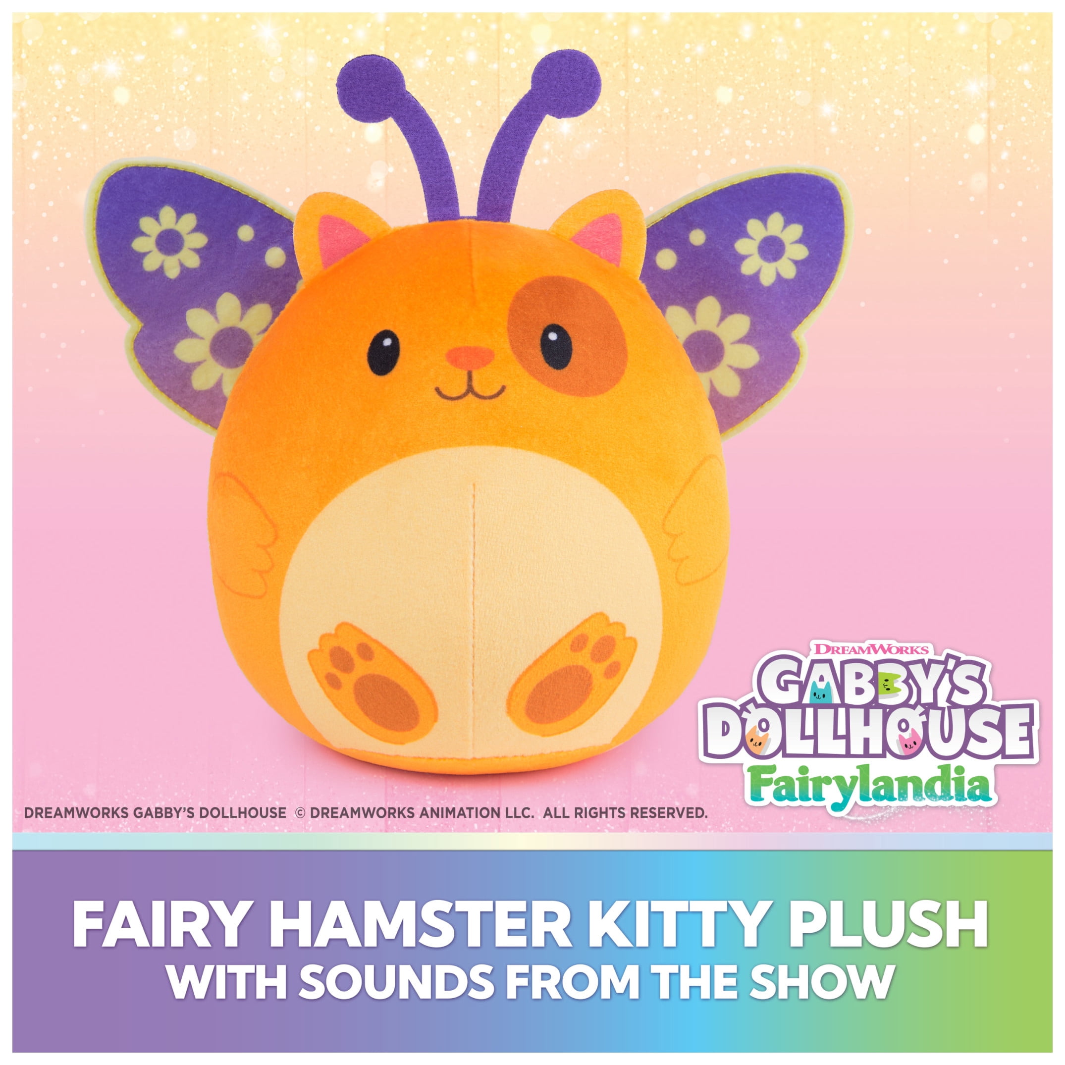 Gabby’s Dollhouse Fairylandia Official Hamster Kitties Plush Toys, Cat Stuffed Animal, Sensory Toys for Ages 3 & Up, Brown/Orange
