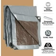 thumbnail image 2 of 10x12 Heavy Duty Tarp, 10 Mil, Waterproof, Tear & Fade Resistant, UV Treated, Grommets Every 18 inches, Reversible Silver/Brown, 2 of 7
