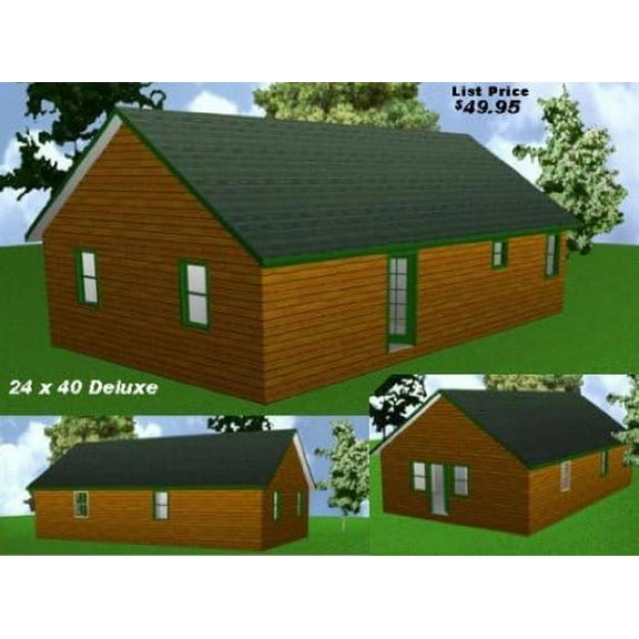 24x40 Deluxe Cabin Plans Package, Blueprints, Material List