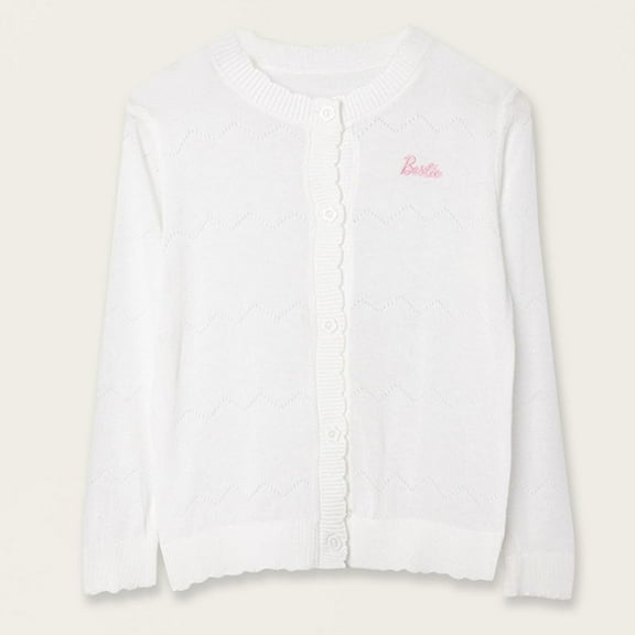 AUNVITO Breathable Lace Cardigan for Kids 4-16Y, Long Sleeve Round Neck Knit Cotton Open Front Casual Comfort Solid Color Lightweight Sweater