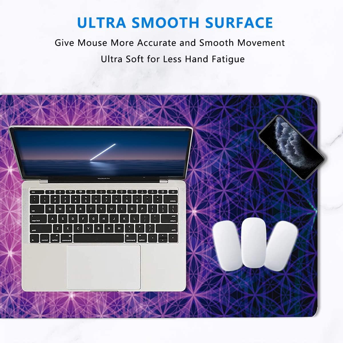 Large Mouse Pad,Sacred Geometry,Flower of Life Symbol Large XL Desk Mat Extended Waterproof Mouse Mat with Stitched Edges and Non-Slip Base for Office Gaming Home 31.5 X 11.8 Inch