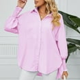 thumbnail image 2 of XFLWAM Women's Striped Long Sleeve Button Down Shirt with Pocket Casual Boyfriend Blouse Tops with Smocked Cuffed Pink S, 2 of 8