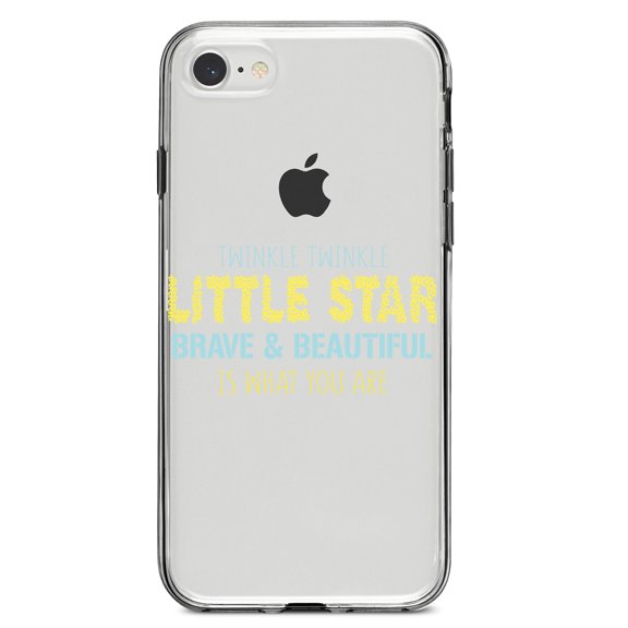 DistinctInk Clear Shockproof Hybrid Case for iPhone 7 8 SE (2020 Model) 4.7" Screen TPU Bumper Acrylic Back Tempered Glass Screen Protector - Twinkle Little Star Brave & Beautiful You Are