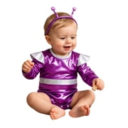 TiaoBug Toddler Boys Girls Futuristic Space Suit Baby Alien Outfit with Antenna Headband for Photo Purple 18-24M