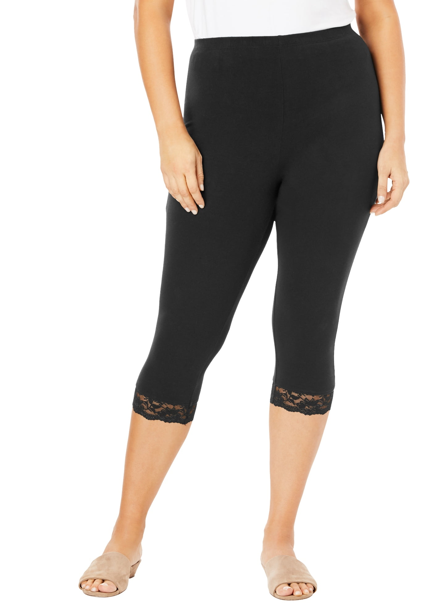 plus size capri leggings with lace trim