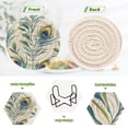 thumbnail image 4 of Yayeee 6 PCS Drink Coasters with Holder Set Woven Absorbent Round Tabletop Hot Pad, Peacock Feather, 4 of 7