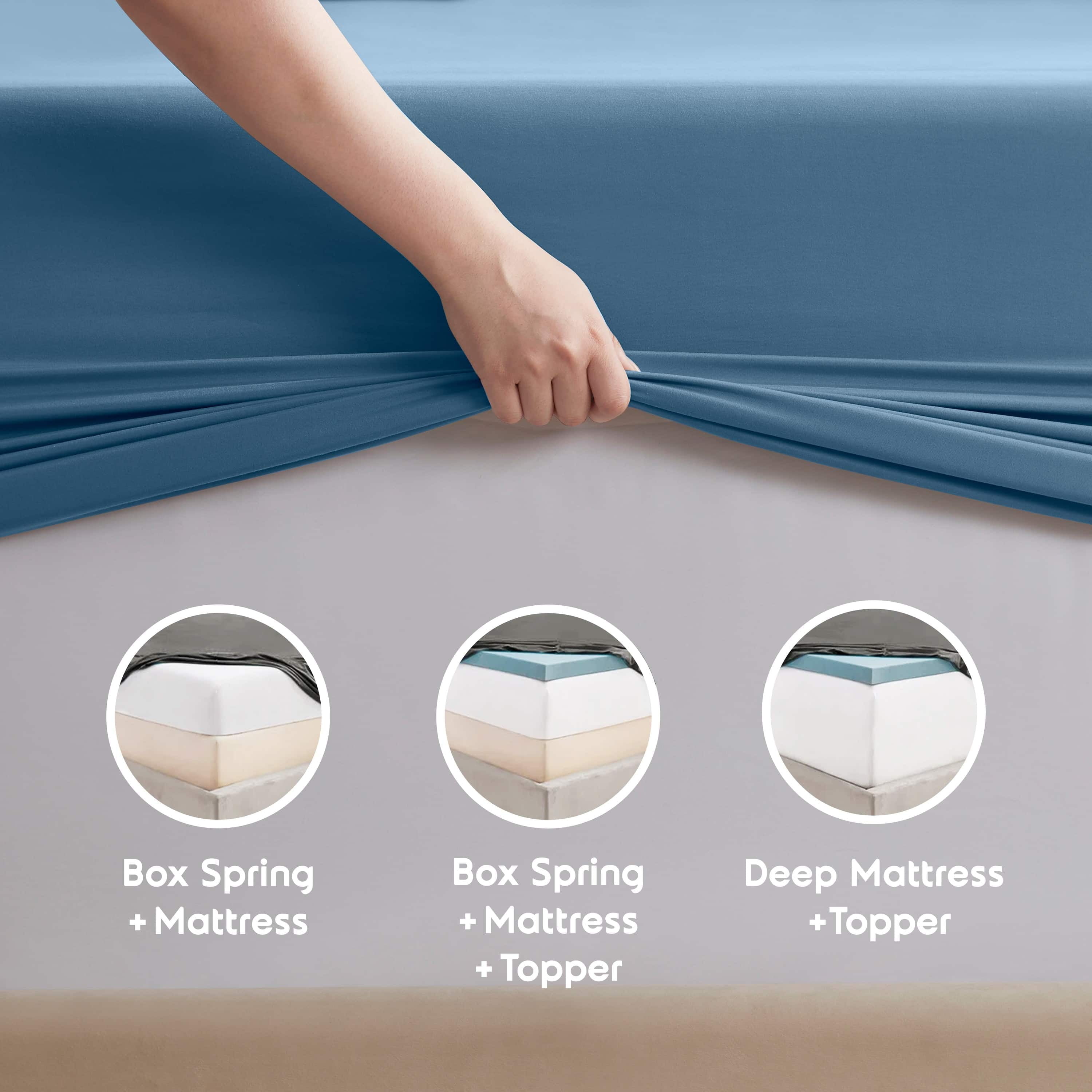 LammaLoe Extra Deep Pocket California King Sheets Set, 4 Piece, Fits 18"-24" Mattress, Breathable & Extra Soft Bed Sheets, Blue Heaven