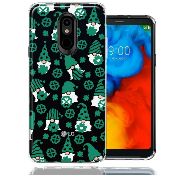 MUNDAZE LG Stylo 4 Lucky Green St Patricks Day Cute Gnomes Shamrock Polkadots Double Layer Phone Case Cover