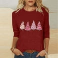 thumbnail image 2 of CaComMARK PI Christmas T shirts for Women Christmas Trees Printed 3/4 Sleeves Tops Crew Neck Plus Size Fashion Casual T shirts Tops Wine 10(XL), 2 of 5