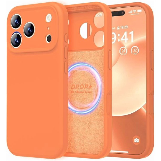 Funda de Silicona Premium, Forro de Microfibra, a Prueba de Golpes, para iPhone 17 Pro 6.3", Naranja Brillante
