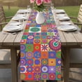 thumbnail image 4 of Colorful Abstract Floral Table Runner, Countryside Flower Plaid Ethnic Cotton Linen Kitchen Table Decoration Washable Dining Tabletop Runners for Home Party Decor 13x60 Inches, 4 of 9