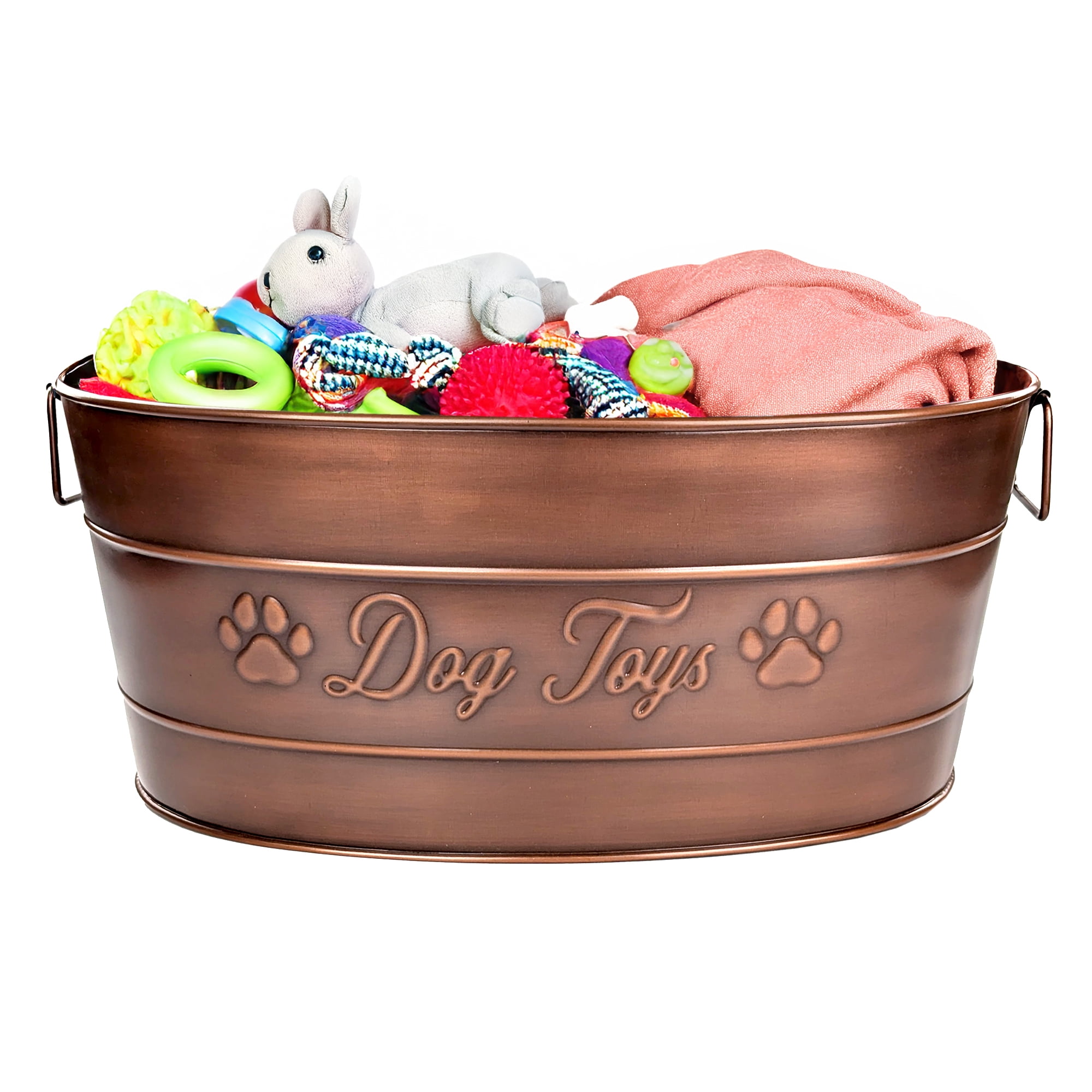 BREKX Home + Party Metal 1-Piece Toy Bin Set in Bronze Dog Toys Design Oval