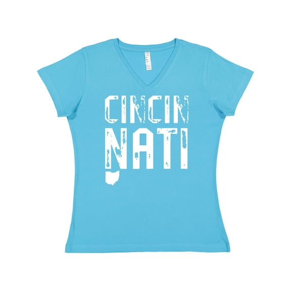Inktastic Cincinnati, Ohio Distressed Font Women's V-Neck T-Shirt