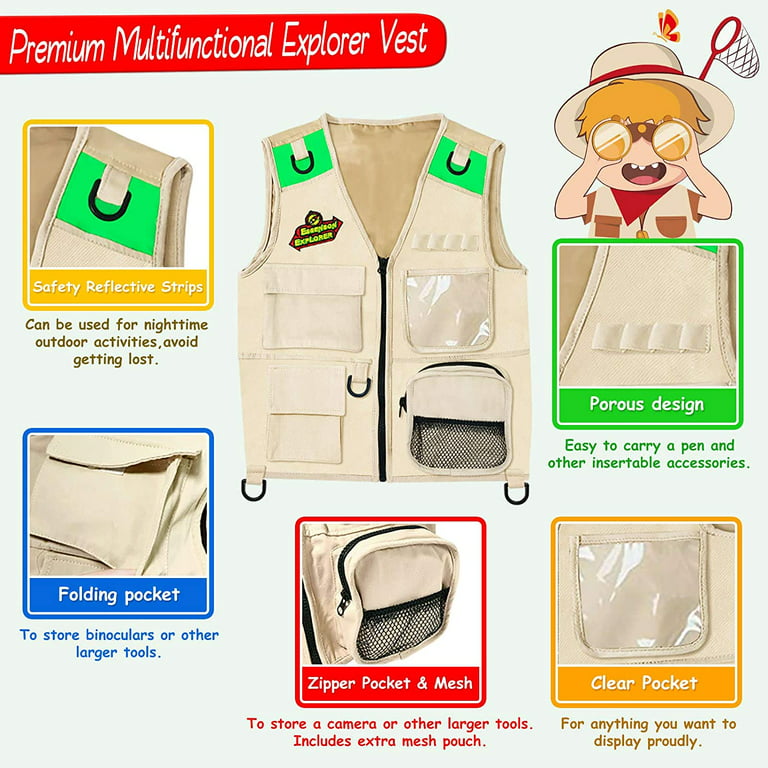 ESSENSON Outdoor Explorer Kit & Bug Catcher Kit with Vest, Outdoor Toy Kids  Binoculars, Magnifying Glass, Butterfly Net, Camping, Adventure 