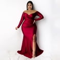 thumbnail image 3 of AURA Women Plus Size V Neck Split Maxi Dress Long Sleeve Elegant Evening Party Dress, 3 of 5