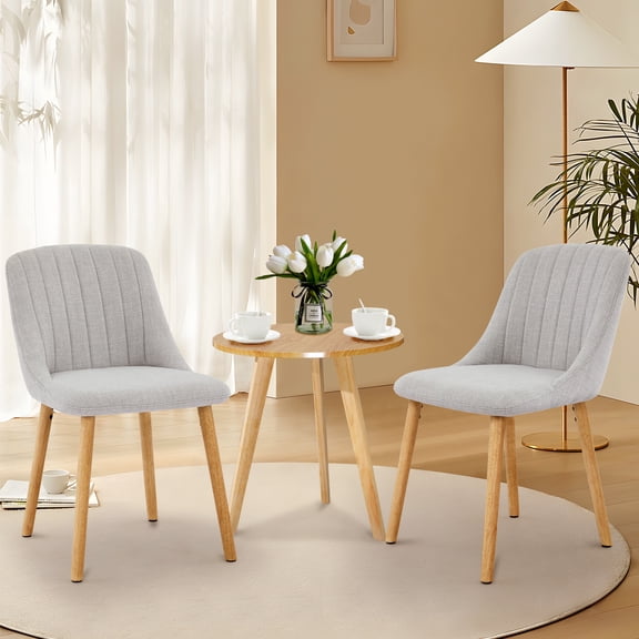 GOCAPTAIN 2-Pack Mid-Century Upholstered Dining Chairs with High Back and Wood Legs, Modern Fabric Accent Chairs for Kitchen, Living Room or Bedroom, Set of 2, Gray