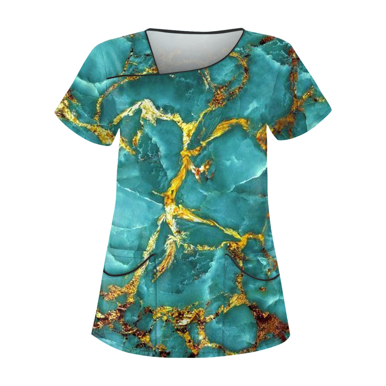 HIMIWAY Women's Retro Printed Work Clothes With Sloping Collar And