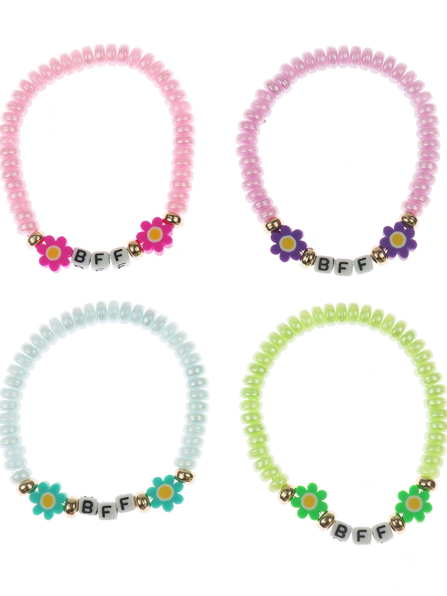 Wonder Nation 4 Pack Bracelet Set with Flowers and 'BFF' Letter Beads (Girl's)