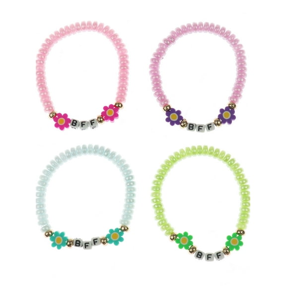 Wonder Nation 4 Pack Bracelet Set with Flowers and 'BFF' Letter Beads (Girl's)
