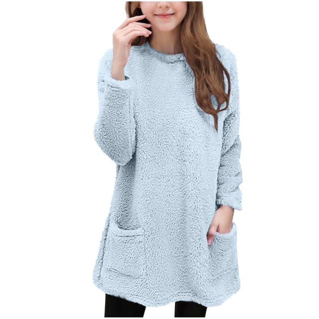Chandails en Molleton pour Fillettes Manches Longues Décontractées Automne Poches Solides Col Rond Garçons Filles