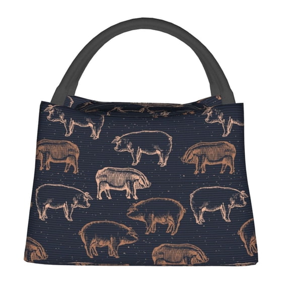 Easygdp Pig Farm Bolsa de Almuerzo Insulada Reutilizable, Bolsa de Mano y Bandolera para Oficina, Trabajo, Viajes